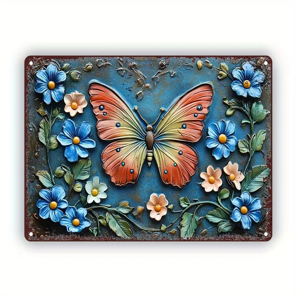 Butterfly & Floral Aluminum Metal Sign