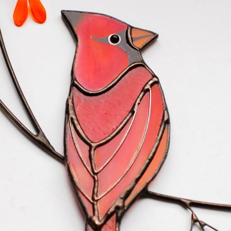 Cardinal Bird Stained Glass Ornament - Window Decoration Hanging Ornament
