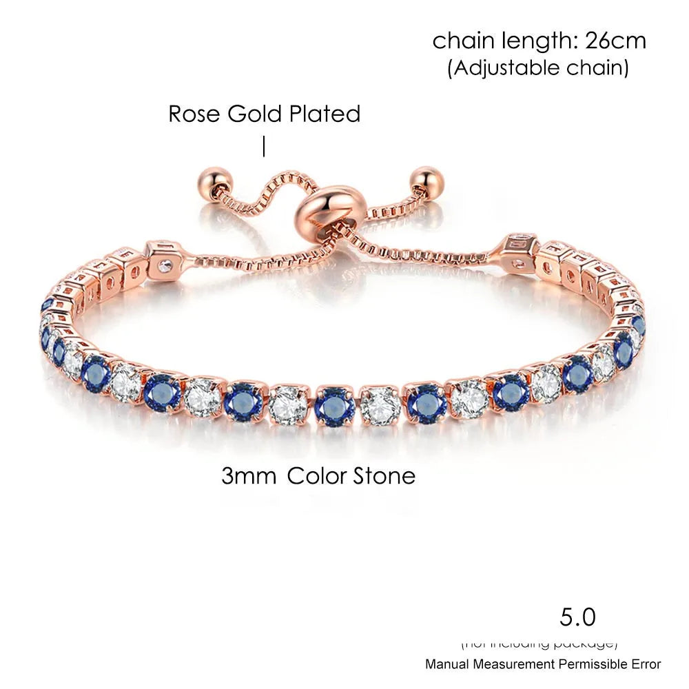 Adjustable Multicolor Tennis Bracelets for Women - Ladies Rainbow Colorful Zircon Charm Bracelet