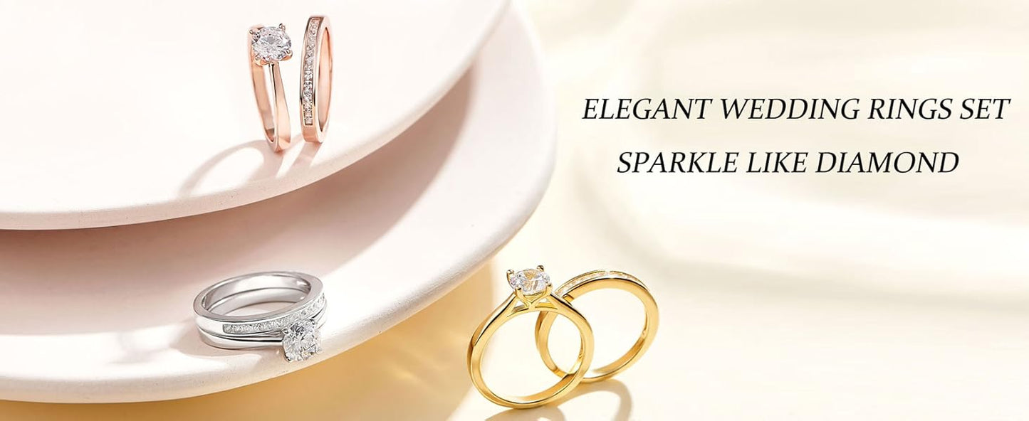 925 Silver Ring - Yellow Gold Jewelry -Luxury Solitaire Round Cubic Zircon Diamond Rings