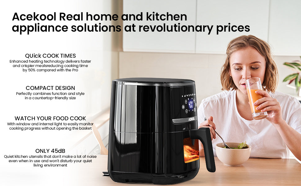 5 Quart Digital Display Air Fryer Toaster Oven Combo with 8 Cooking Presets - Oilless Cooker,- Visible Window,- Dishwasher Safe
