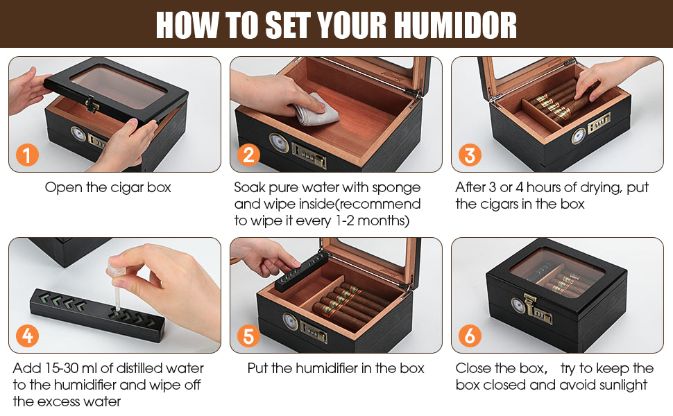 Cedar Wood Cigar Humidor,Glass Top Desktop Box with Front Hygrometer,Humidifier,Divider,Accessories Drawer and Combination Lock