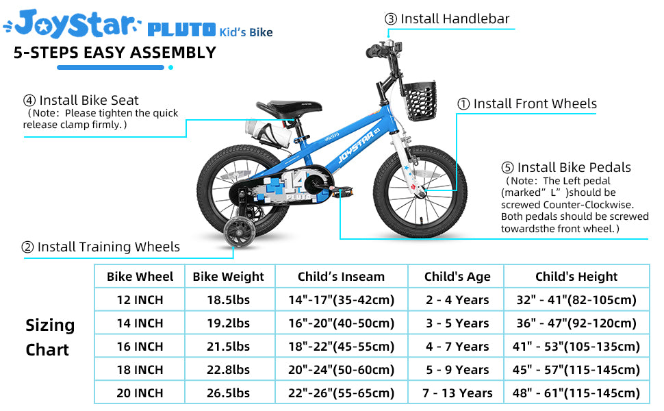 JOYSTAR 12 14 16 18 20 Inch Kids Bike with Light - Up Training Wheels,-  Bicycle for Boys Girls Age 3-12 Years