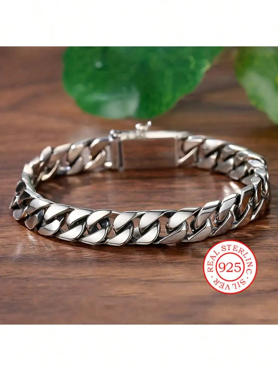 Unisex Sterling Silver Bracelet - Vintage Cuban Link Chain, Hypoallergenic Jewelry for Men & Women