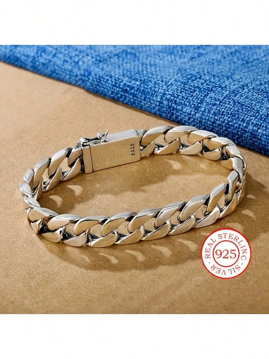 Unisex Sterling Silver Bracelet - Vintage Cuban Link Chain, Hypoallergenic Jewelry for Men & Women