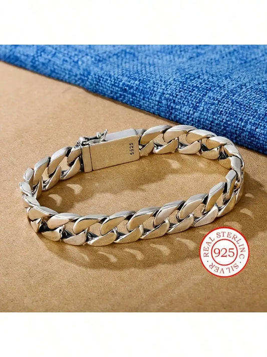 Unisex Sterling Silver Bracelet - Vintage Cuban Link Chain, Hypoallergenic Jewelry for Men & Women