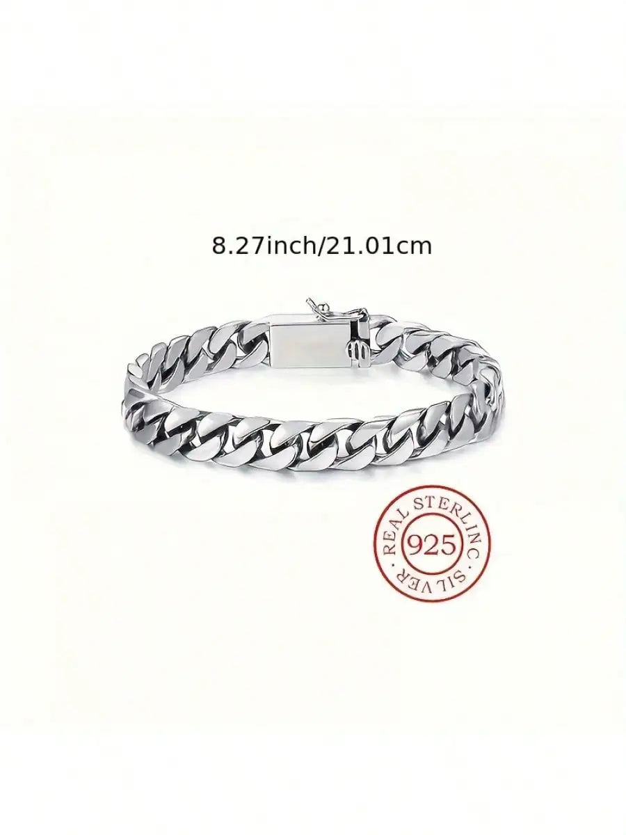Unisex Sterling Silver Bracelet - Vintage Cuban Link Chain, Hypoallergenic Jewelry for Men & Women