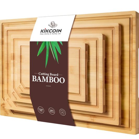 4-piece extra large kitchen bamboo cutting board set,  with juice groove