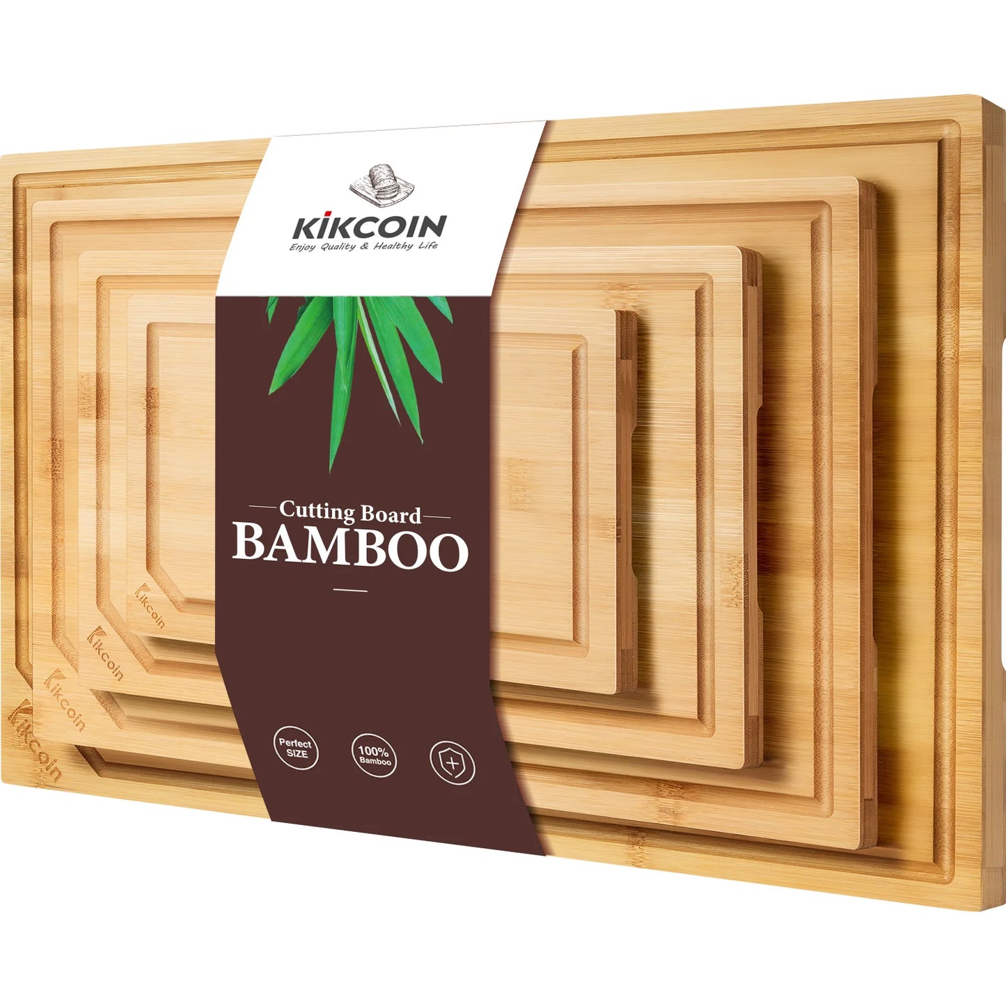 4-piece extra large kitchen bamboo cutting board set,  with juice groove