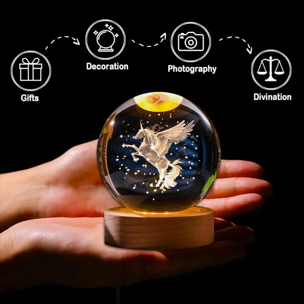 3D Crystal Ball Lamp, - Laser engraving animal lamps, - unique Unicorn night light, - Giant Panda, light up Chinese Dragon,