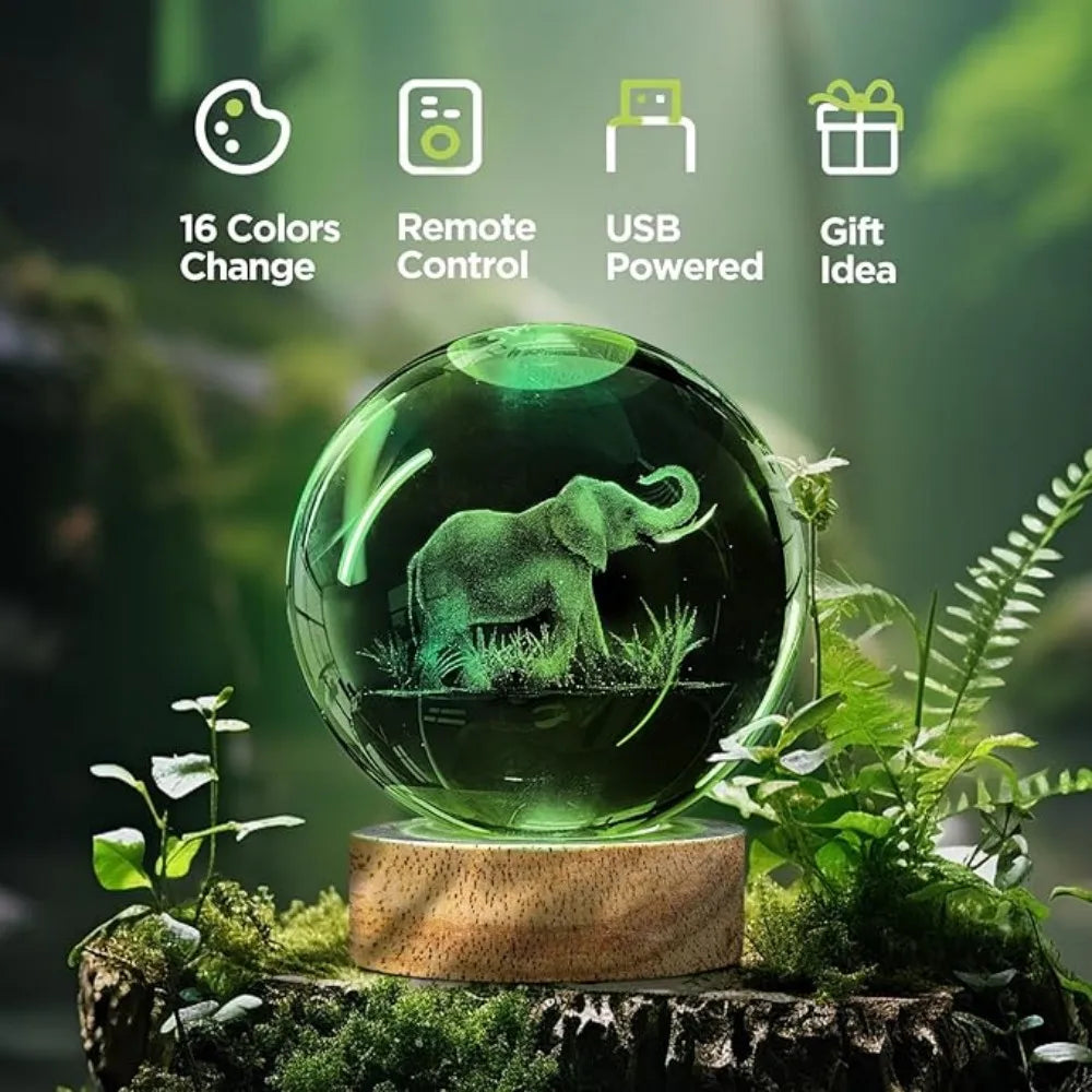 3D Crystal Ball Lamp, - Laser engraving animal lamps, - unique Unicorn night light, - Giant Panda, light up Chinese Dragon,