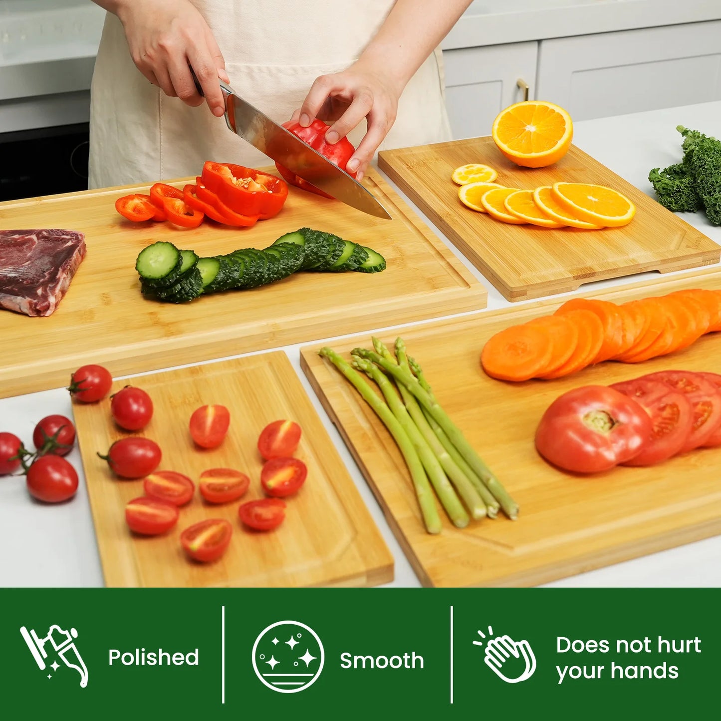 4-piece extra large kitchen bamboo cutting board set,  with juice groove