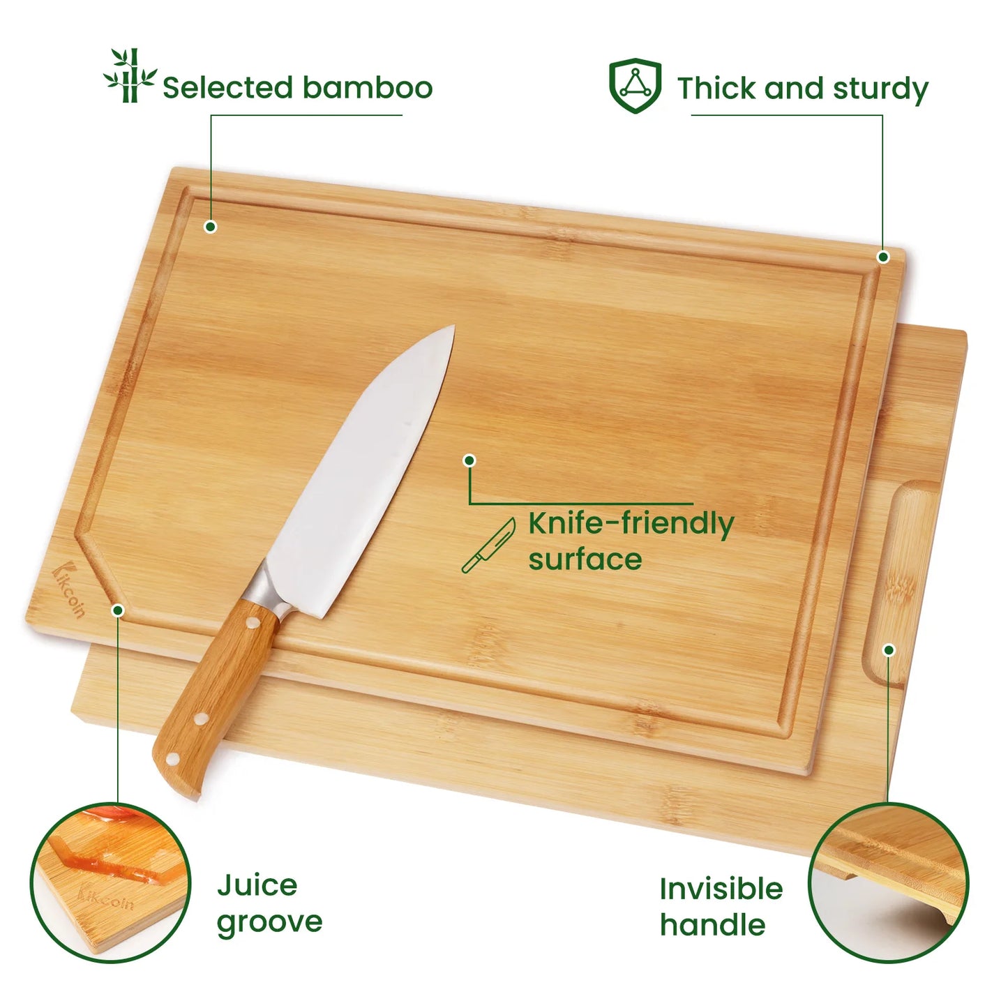 4-piece extra large kitchen bamboo cutting board set,  with juice groove