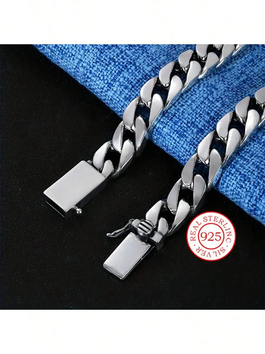 Unisex Sterling Silver Bracelet - Vintage Cuban Link Chain, Hypoallergenic Jewelry for Men & Women