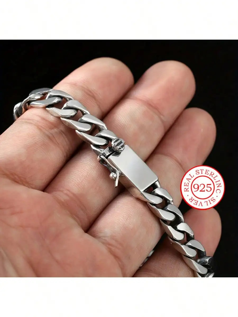 Unisex Sterling Silver Bracelet - Vintage Cuban Link Chain, Hypoallergenic Jewelry for Men & Women