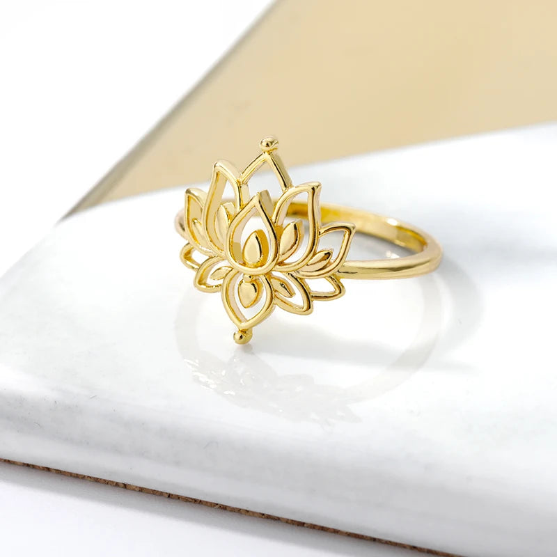 Vintage Lotus Rings for Women - Teens Stainless Steel  Ring