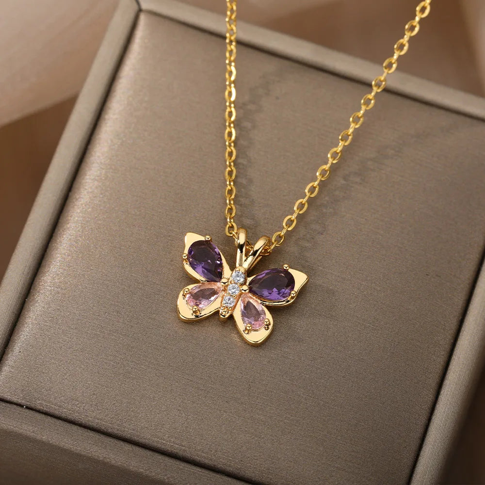 Crystal Butterfly Pendant Necklace
