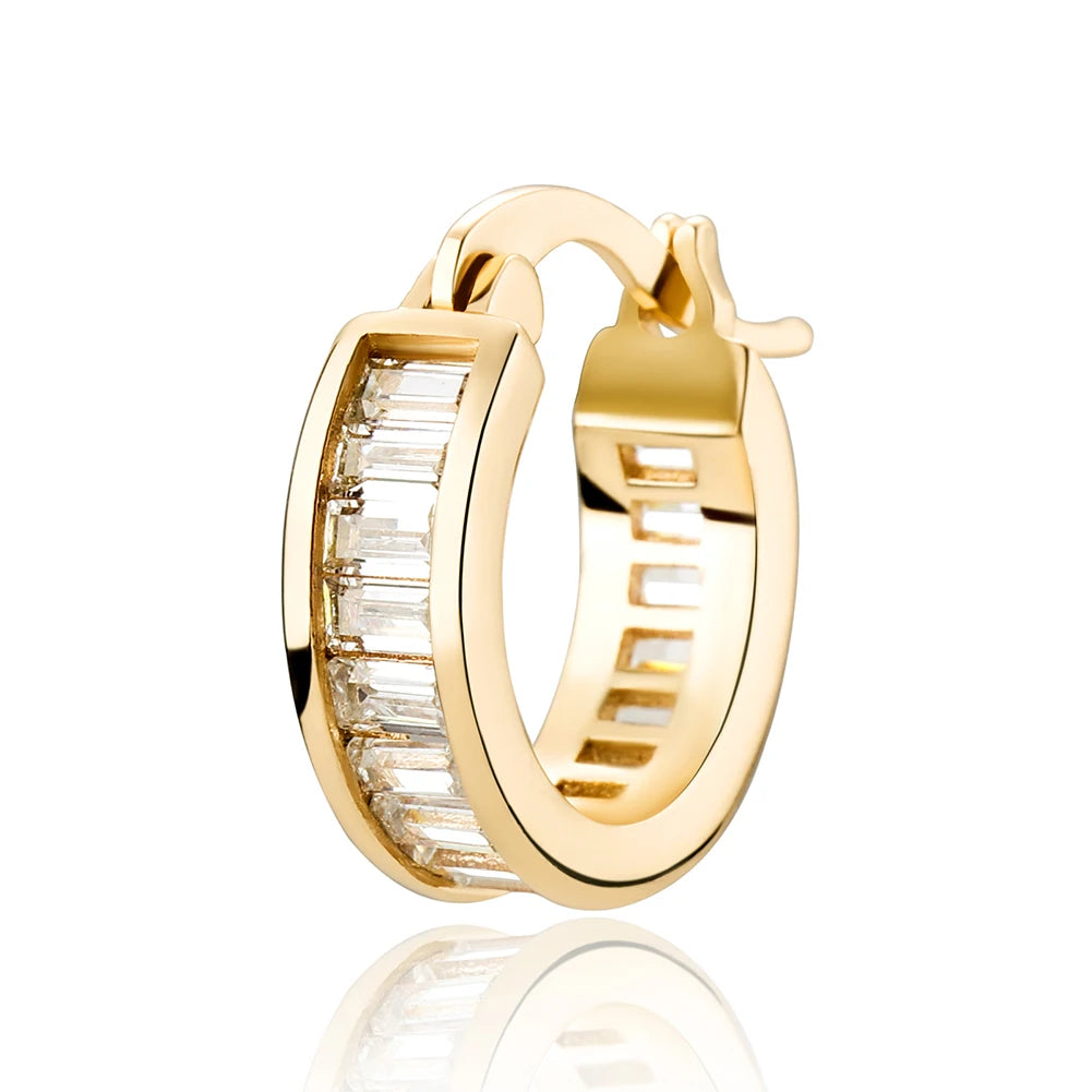 New Baguette Zircon Hoop Earrings - Gold Plated Iced Out CZ Earrings