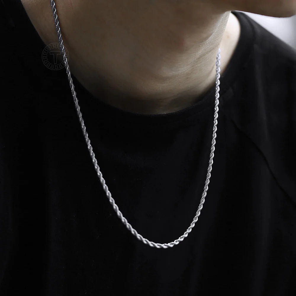 New Fashion Twisted Rope Link Chain -  Gold Color Stainless Steel Necklace for Men - Unisex Chain  22inch 3-7mm