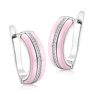 Fashion Ceramic Earring - U Shape Clip Up - Cubic Zirconia For Women -Black -White -Pink