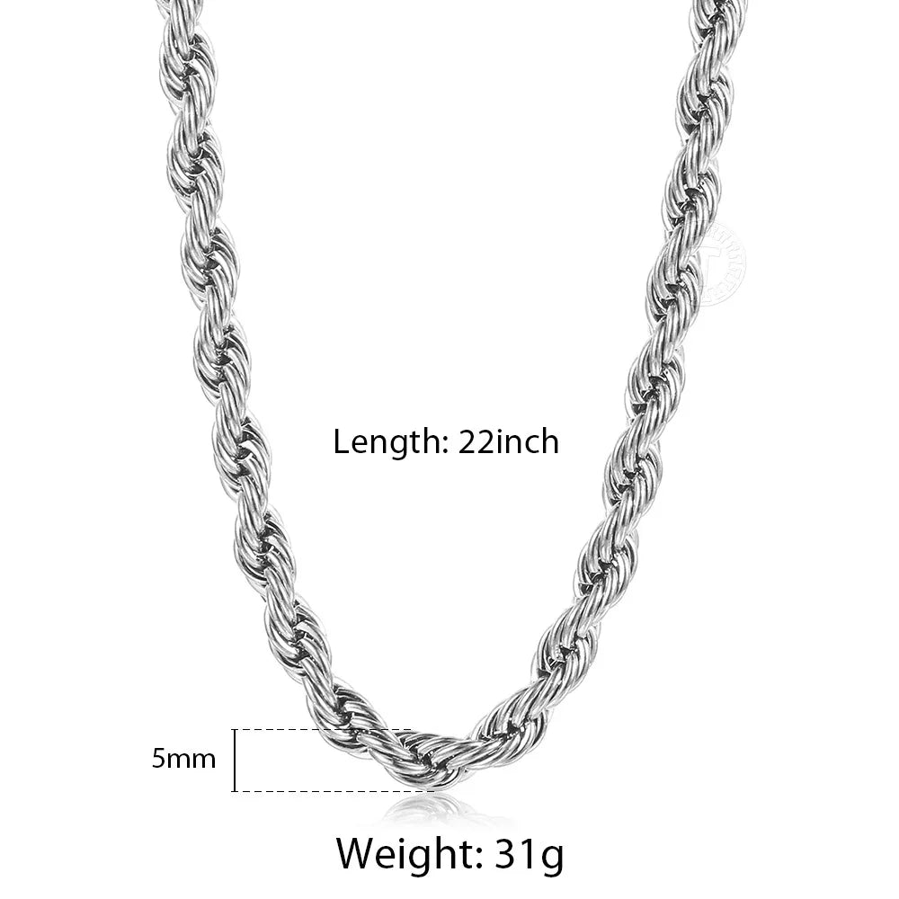 2mm-7mm Rope Chain Necklace Stainless Steel for Men Women - Gold Silver Color Chains