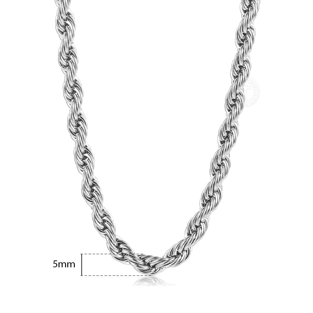New Fashion Twisted Rope Link Chain -  Gold Color Stainless Steel Necklace for Men - Unisex Chain  22inch 3-7mm