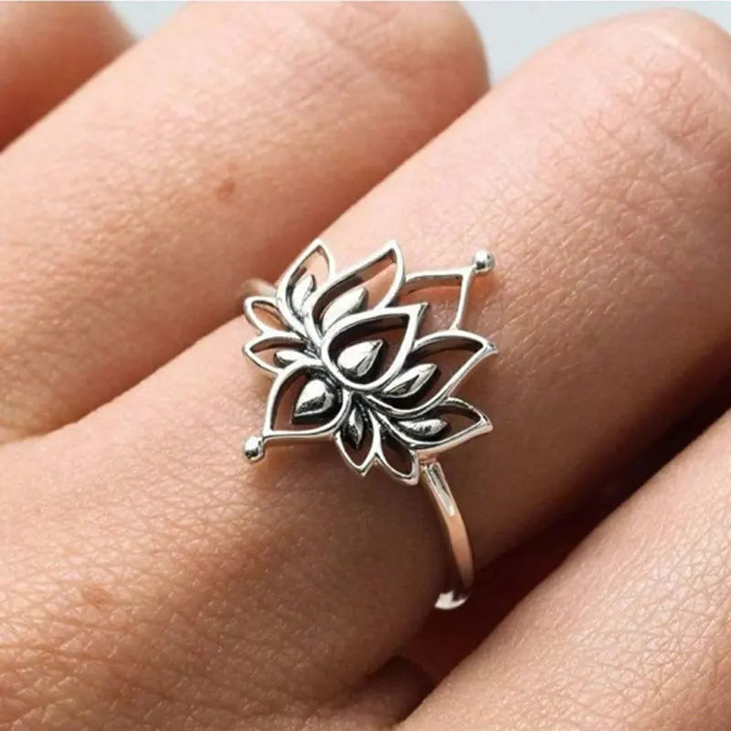 Vintage Lotus Rings for Women - Teens Stainless Steel  Ring