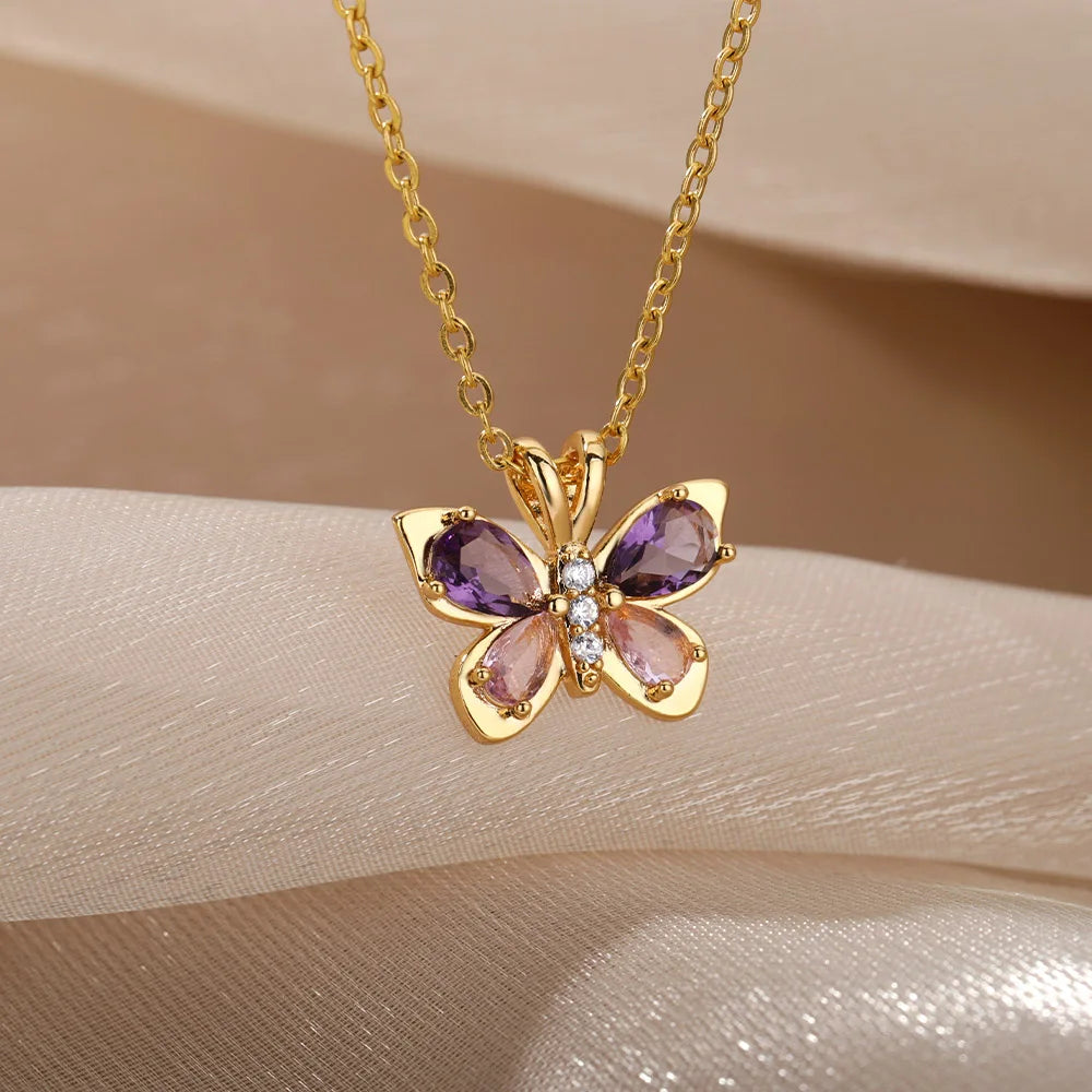Crystal Butterfly Pendant Necklace