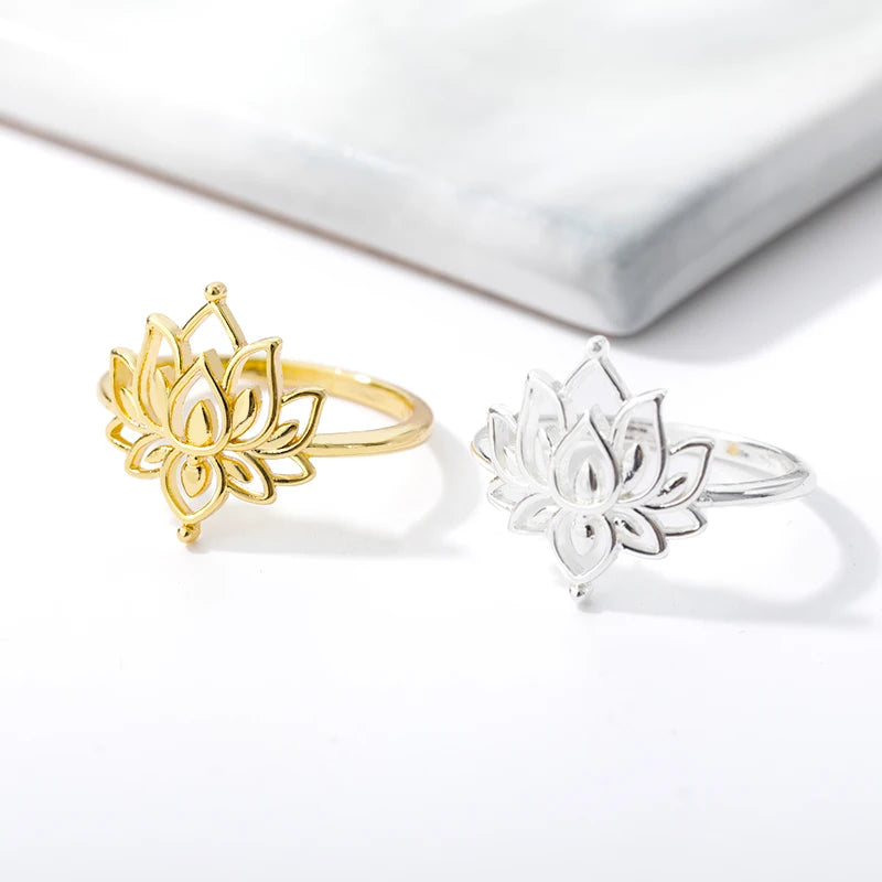 Vintage Lotus Rings for Women - Teens Stainless Steel  Ring