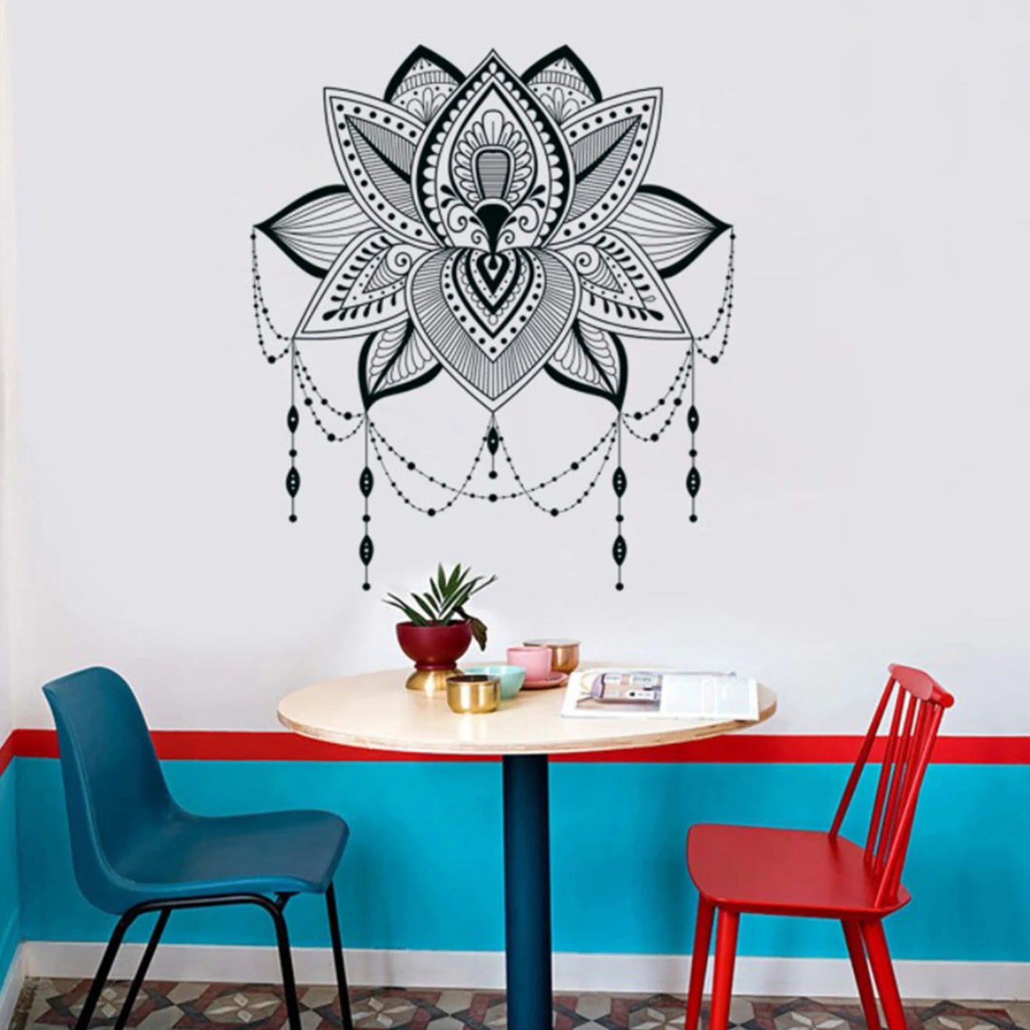 Mandala Lotus Vinyl Self-adhesive Wall Sticker - Bohemian Style Decal Wall Art Decoration