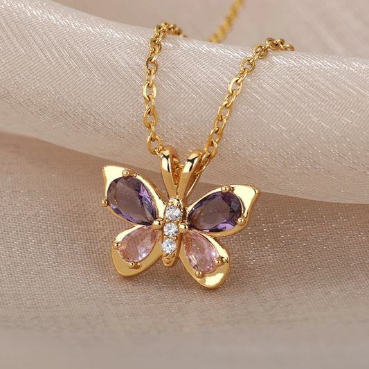 Crystal Butterfly Pendant Necklace