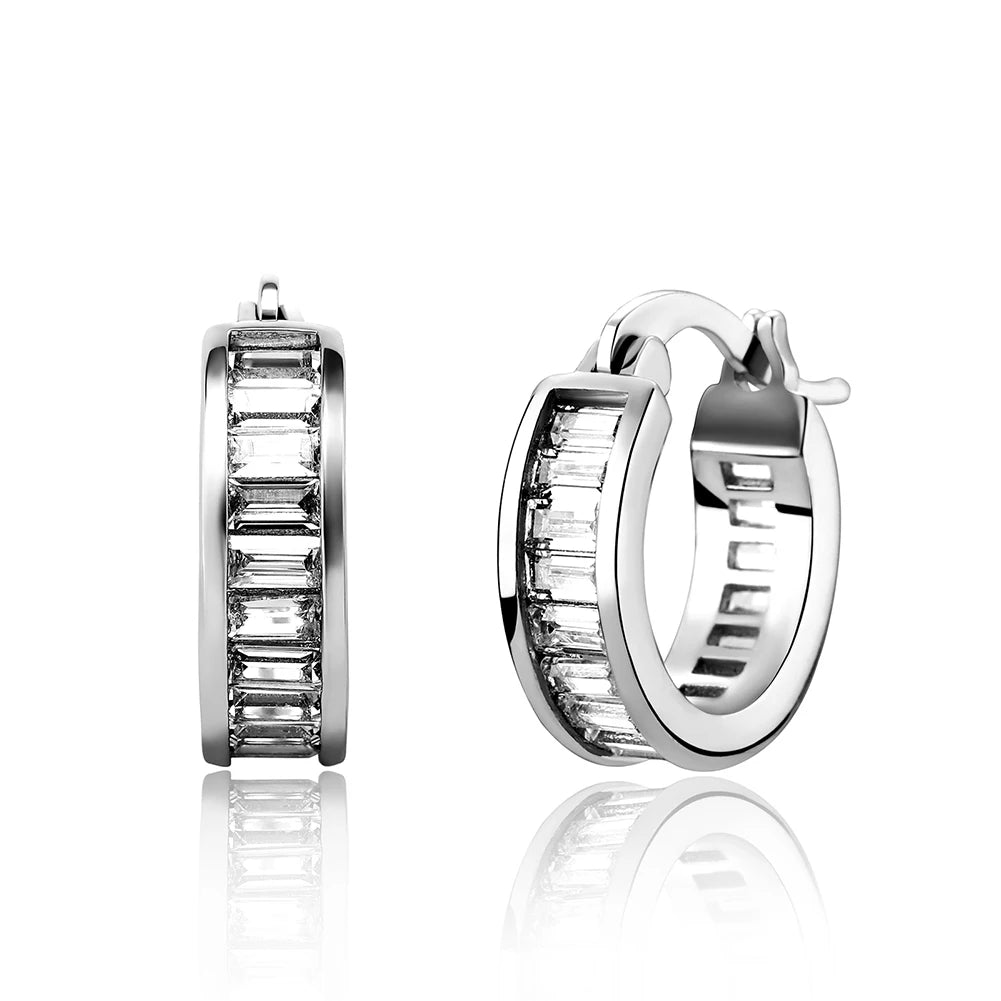 New Baguette Zircon Hoop Earrings - Gold Plated Iced Out CZ Earrings