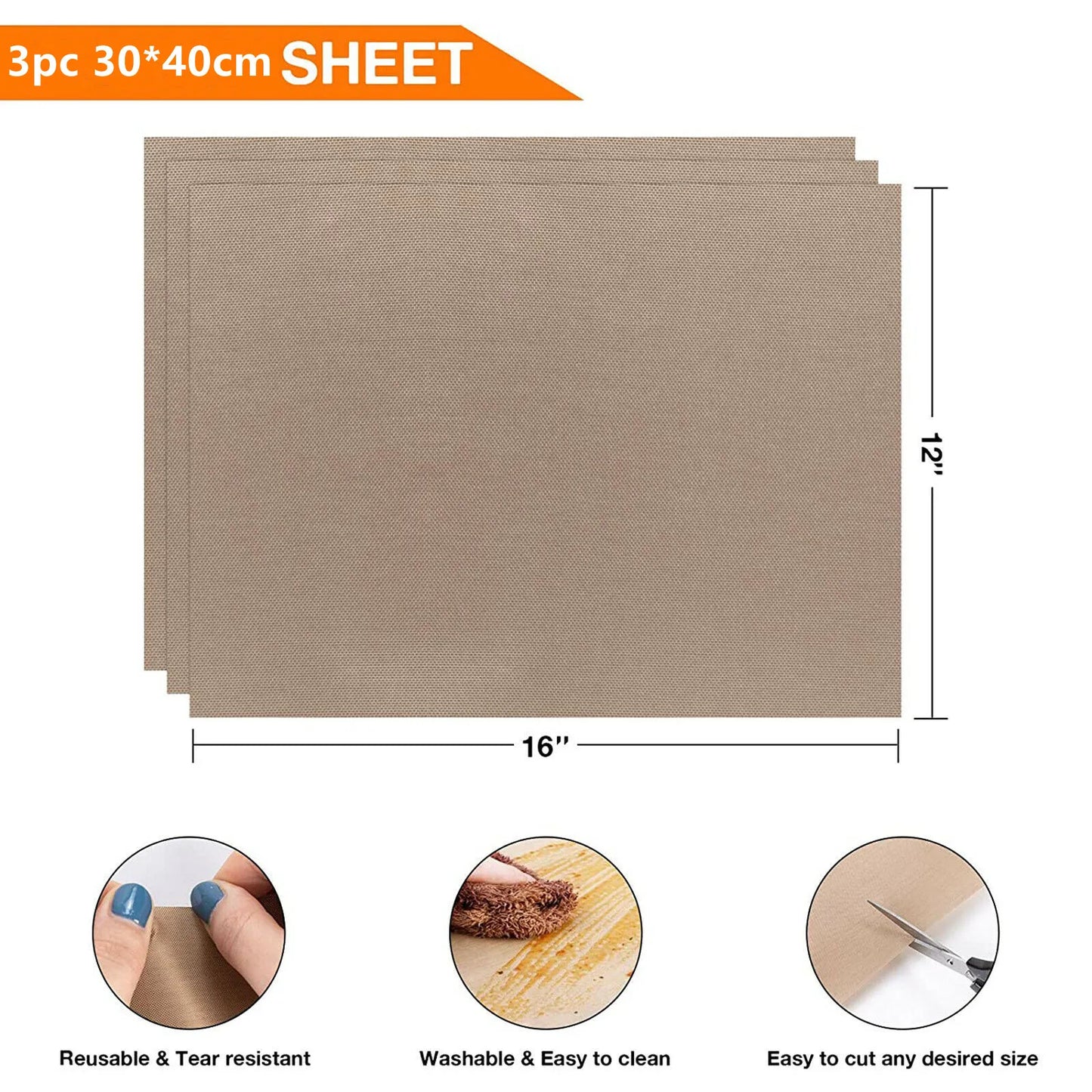 3pcs -12X16" Reusable Heat Resistant Baking Sheets - Oil-proof Paper Cloth Oven Pad Baking Mat