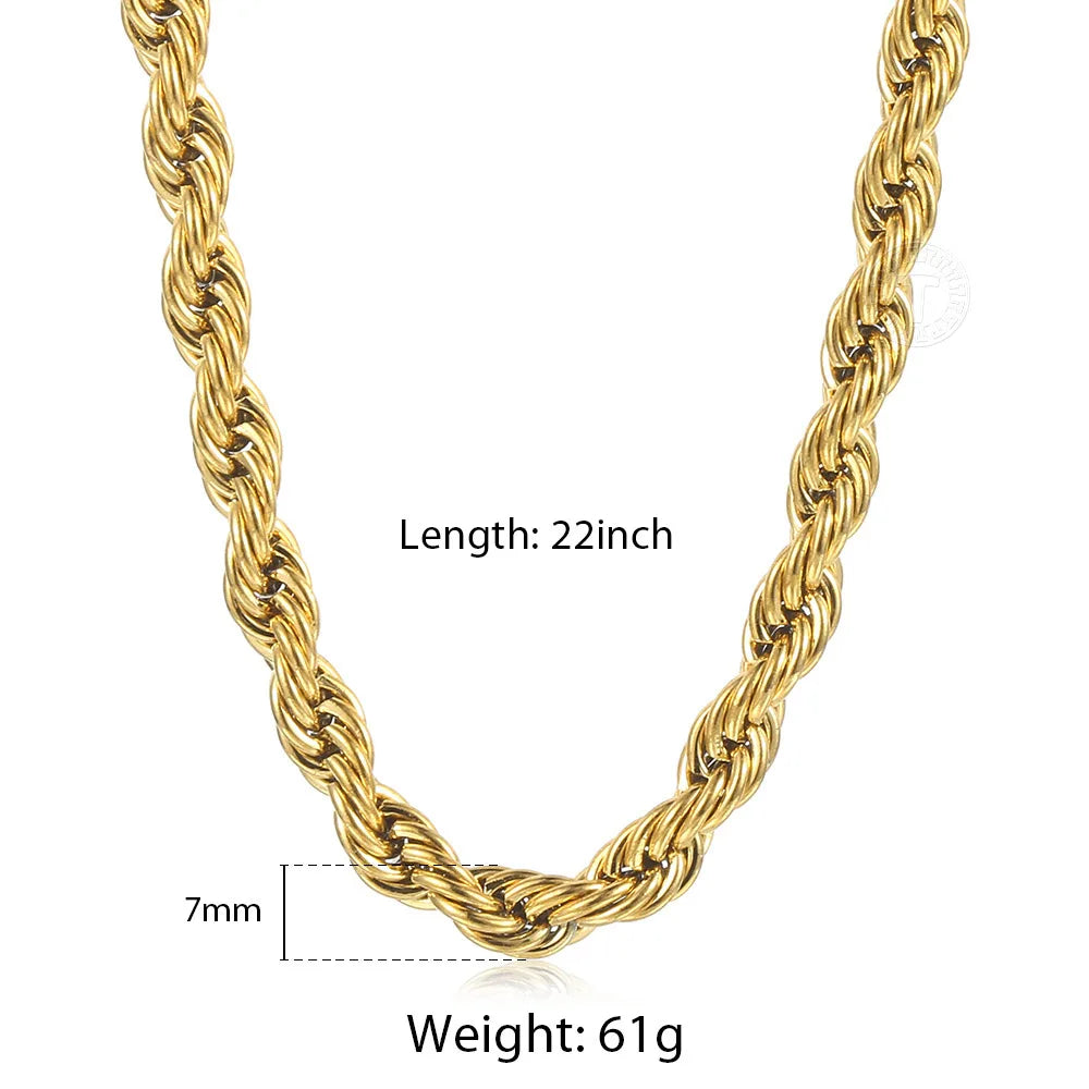 2mm-7mm Rope Chain Necklace Stainless Steel for Men Women - Gold Silver Color Chains
