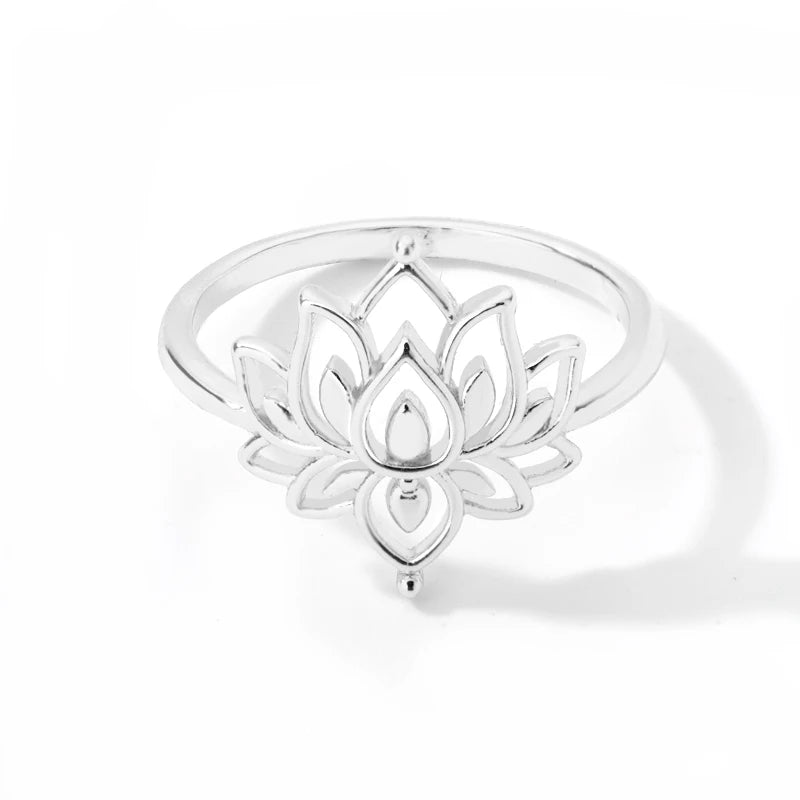Vintage Lotus Rings for Women - Teens Stainless Steel  Ring