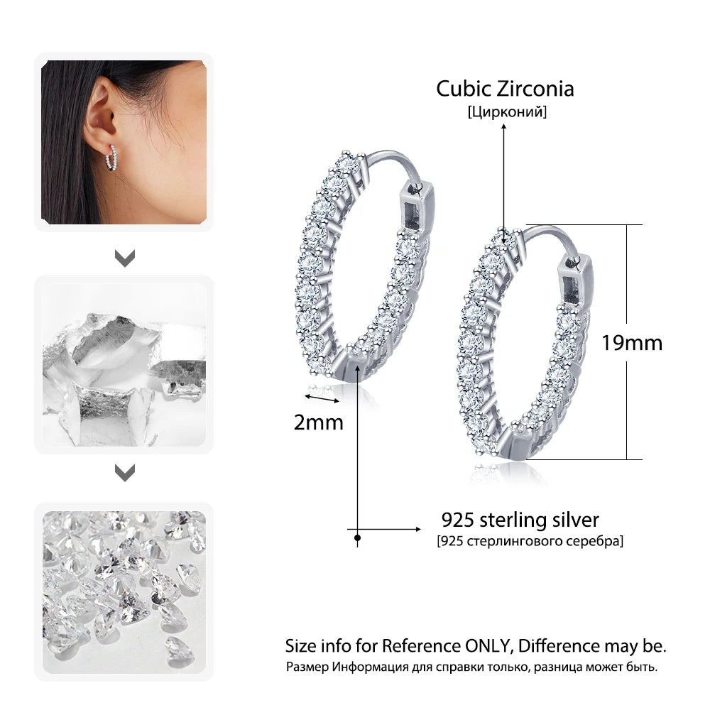 Trendy 925 Sterling Silver Hoop Earrings for Women Sparkling Cubic Zirconia