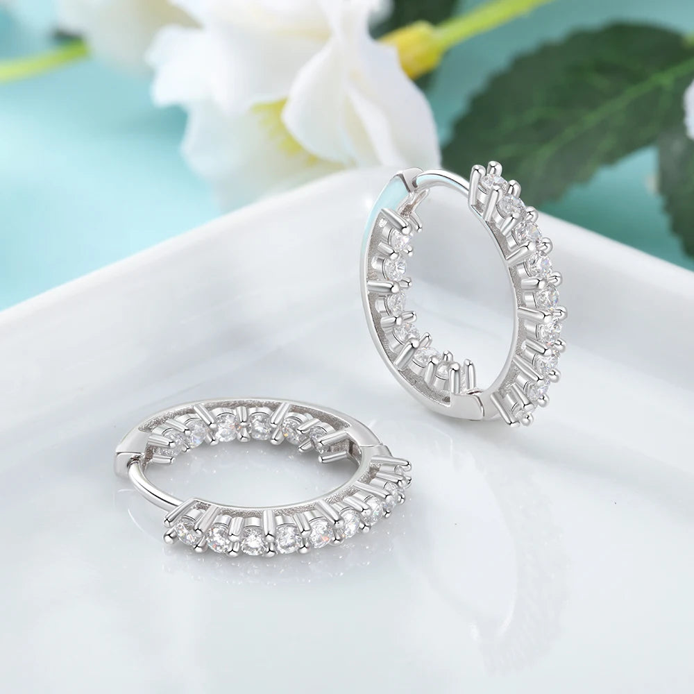 Trendy 925 Sterling Silver Hoop Earrings for Women Sparkling Cubic Zirconia