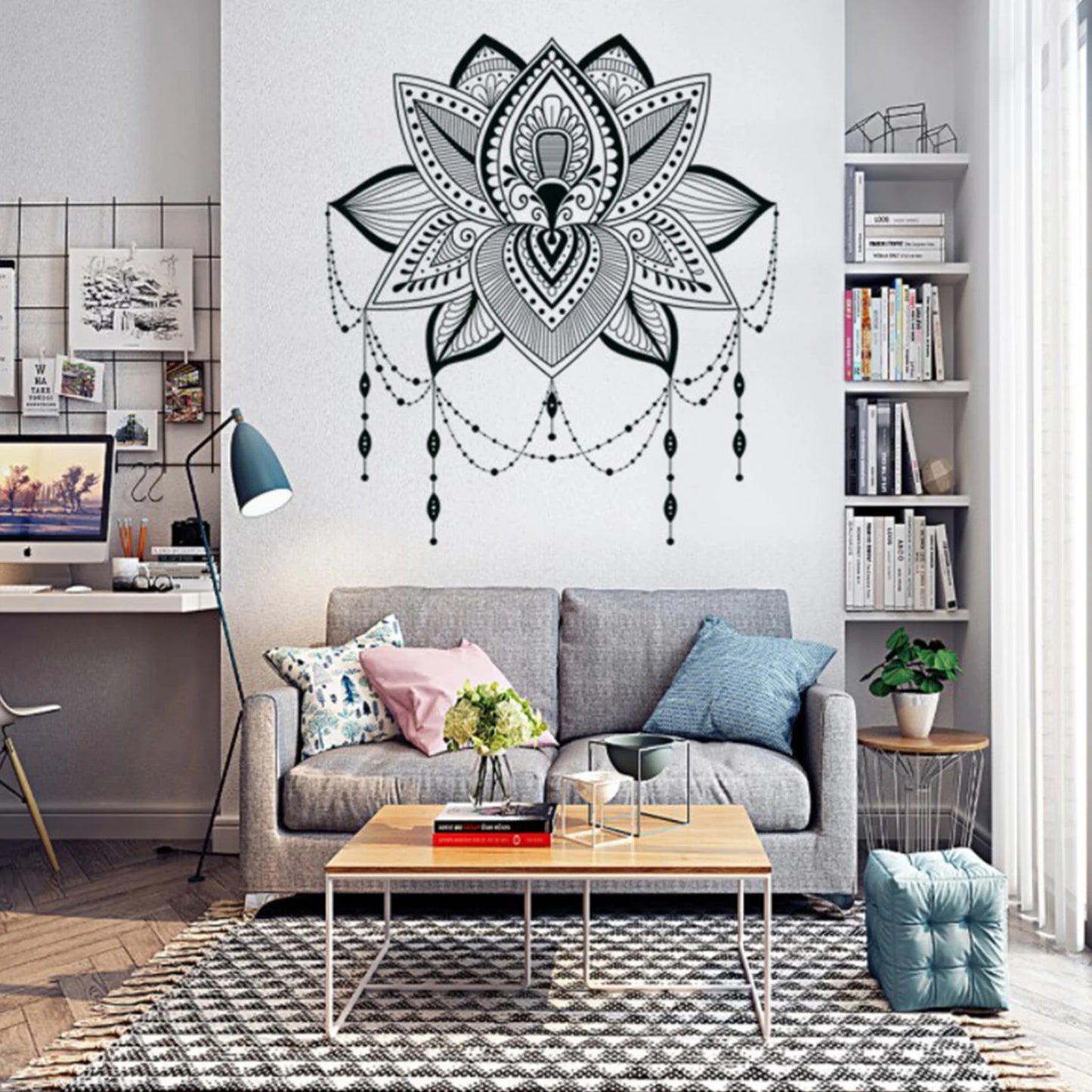 Mandala Lotus Vinyl Self-adhesive Wall Sticker - Bohemian Style Decal Wall Art Decoration