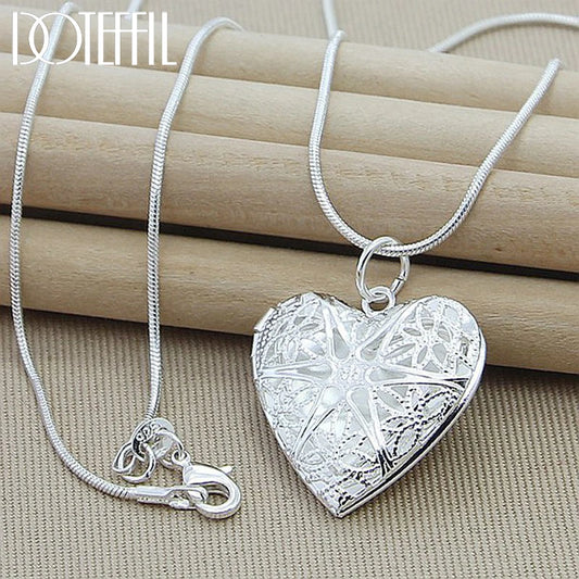 925 Sterling Silver Photo Frame Pendant Necklace --18/20/22/24 Inch Snake Chain For Woman