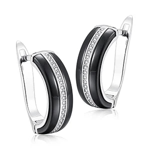 Fashion Ceramic Earring - U Shape Clip Up - Cubic Zirconia For Women -Black -White -Pink