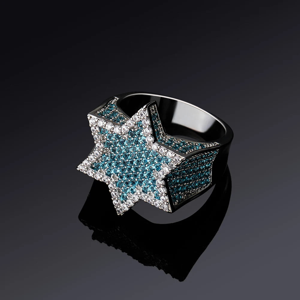 New Iced Out Hexagon Star Rings For Men/Women - Micro Paved Gold /Silver Color - Finish Cubic Zircon