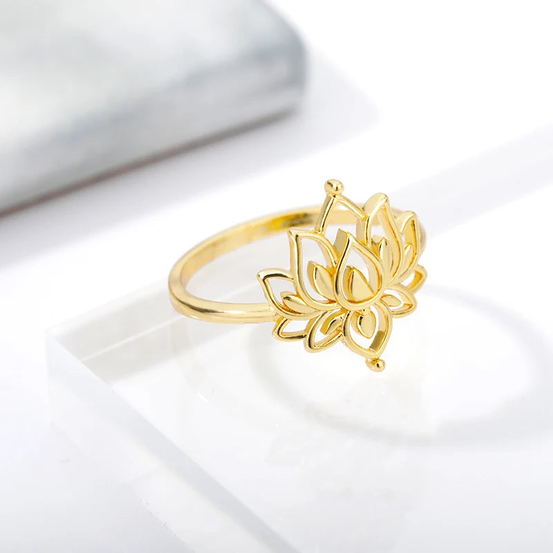 Vintage Lotus Rings for Women - Teens Stainless Steel  Ring
