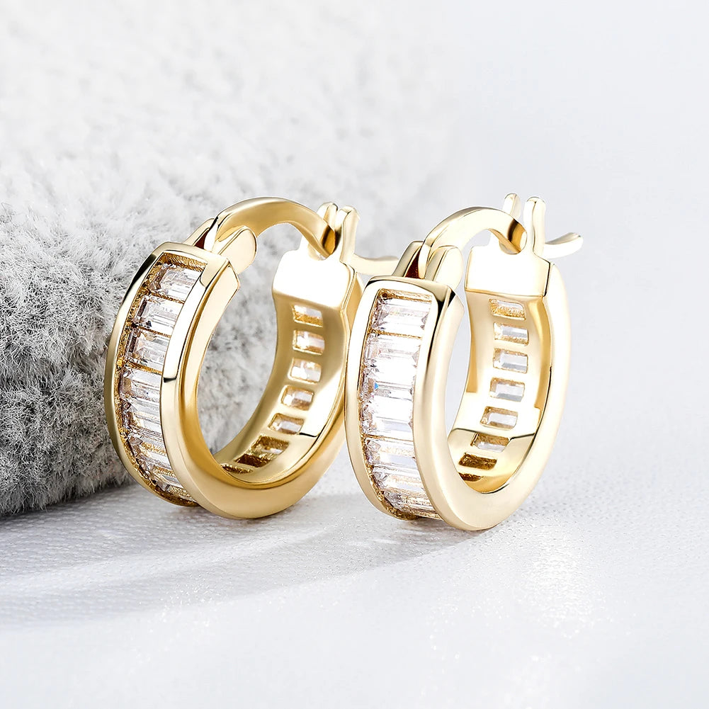 New Baguette Zircon Hoop Earrings - Gold Plated Iced Out CZ Earrings