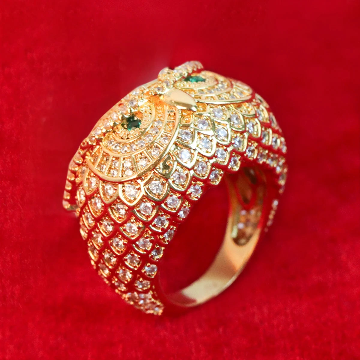 Owl Ring Real Gold Plated Cubic Zircon