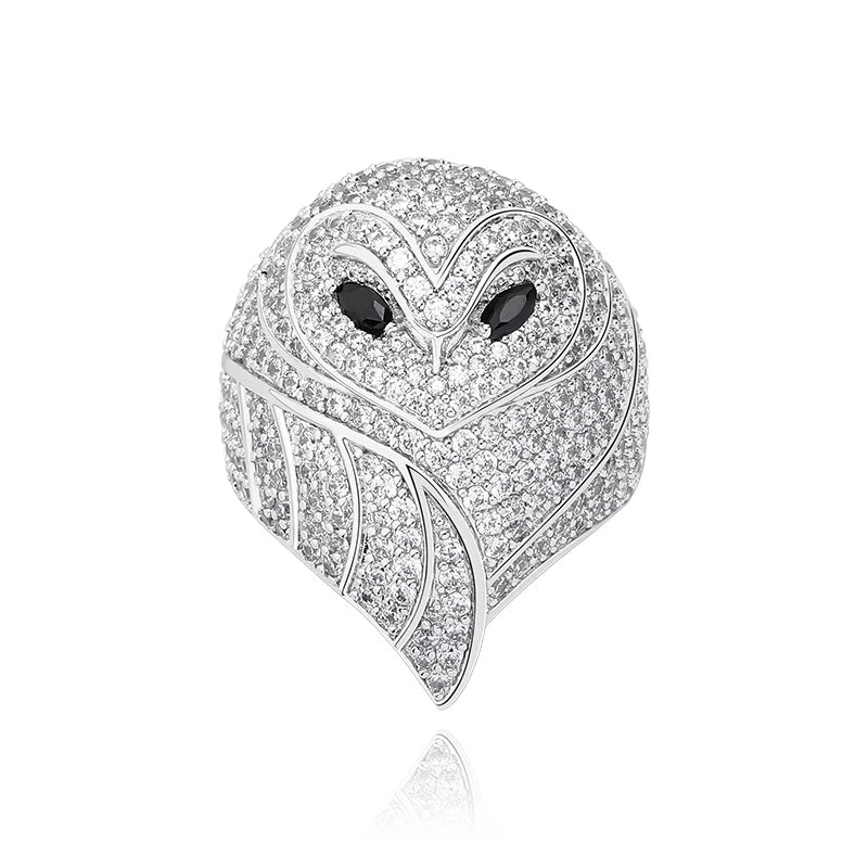 JINAO NEW Hip Hop AAA+ CZ Plated High Quality Iced Out Charm Owl Shape Men and Woman Ring Jewelry For Gift