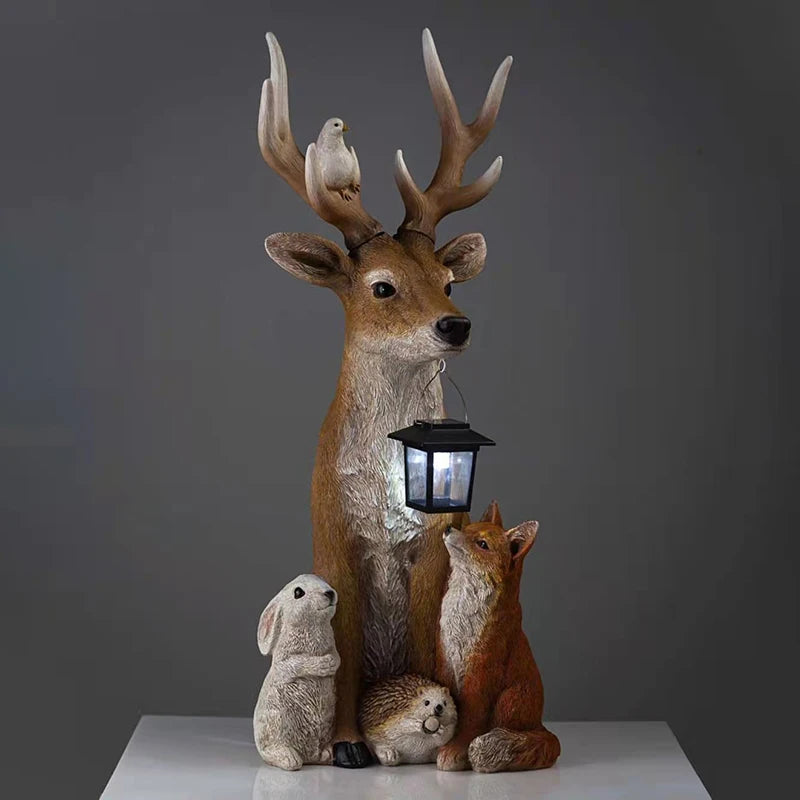 Deer Statue with Solar Light, Hand Painted Animals,  Outdoor Garden,