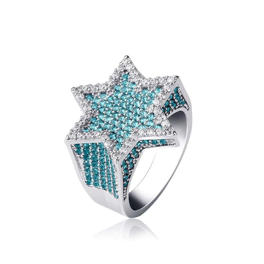 New Iced Out Hexagon Star Rings For Men/Women - Micro Paved Gold /Silver Color - Finish Cubic Zircon