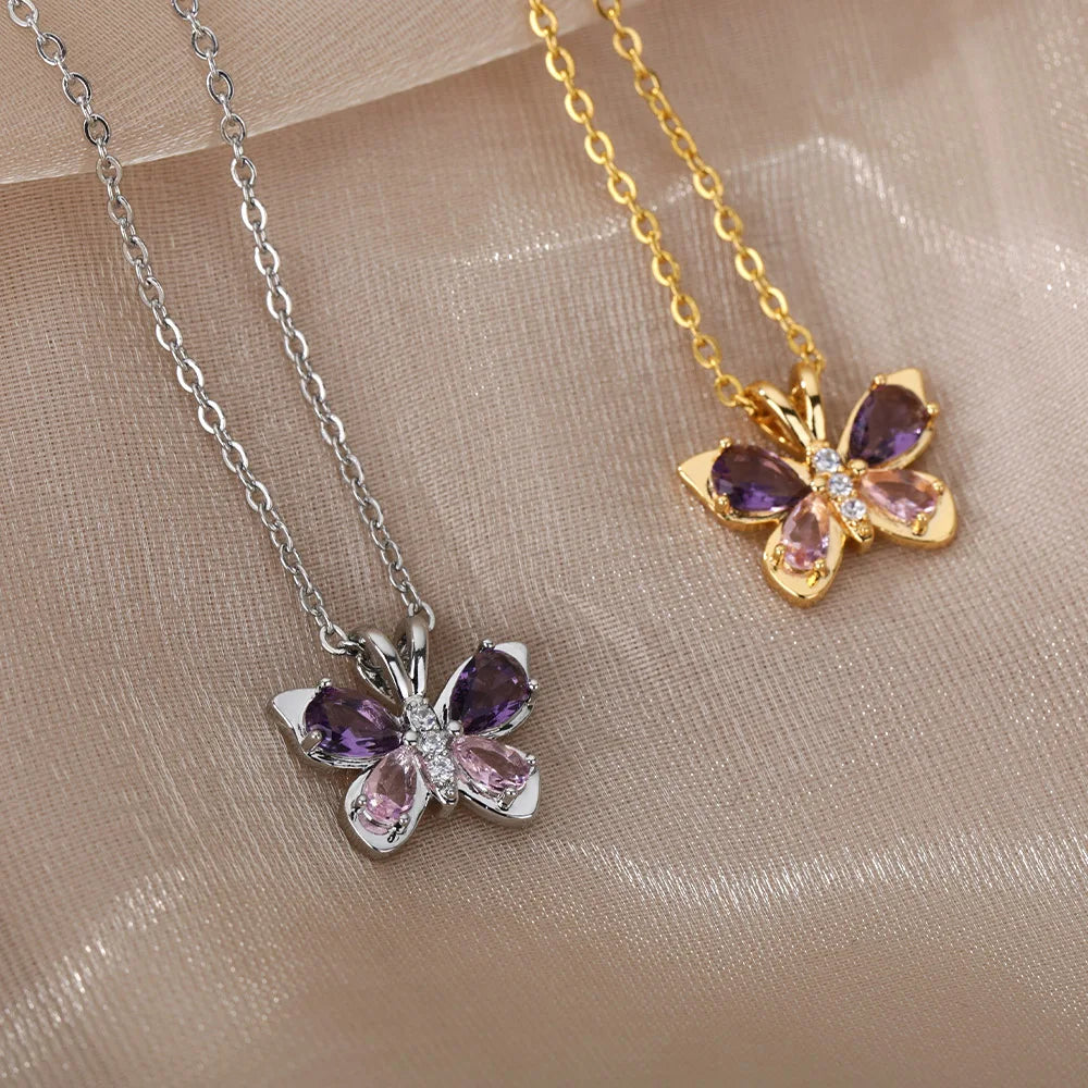 Crystal Butterfly Pendant Necklace