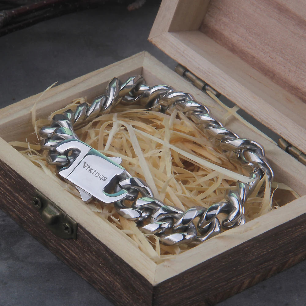 Blank Color Punk Curb Cuban Link Chain Bracelets with gift wooden box