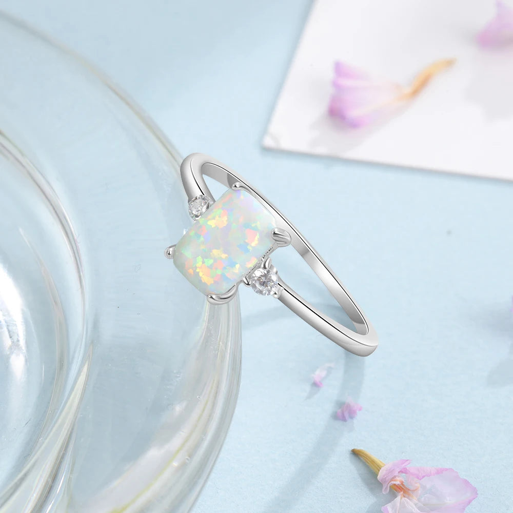 925 Sterling Silver White Opal Ring